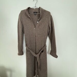 Brown Ribbed Wool Cardigan with Belt